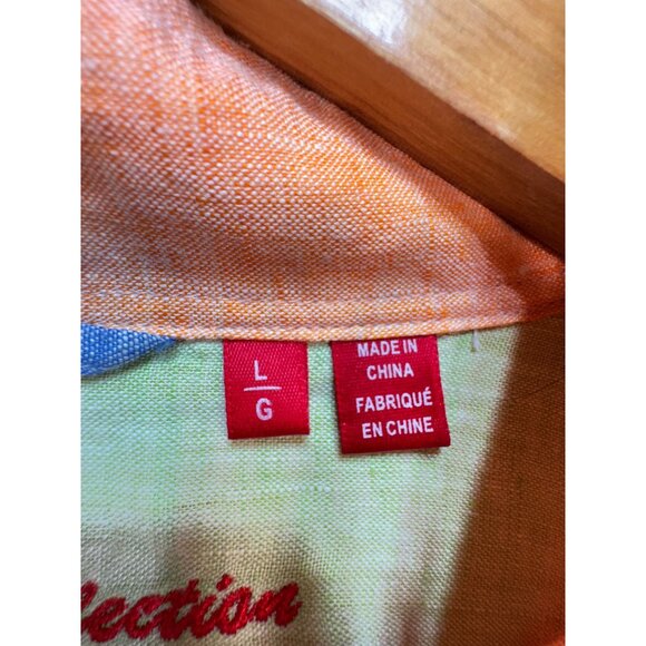Report Collection Mens Button Down Linen Shirt Long Sleeve Stretch Size L Orange - Picture 3 of 14